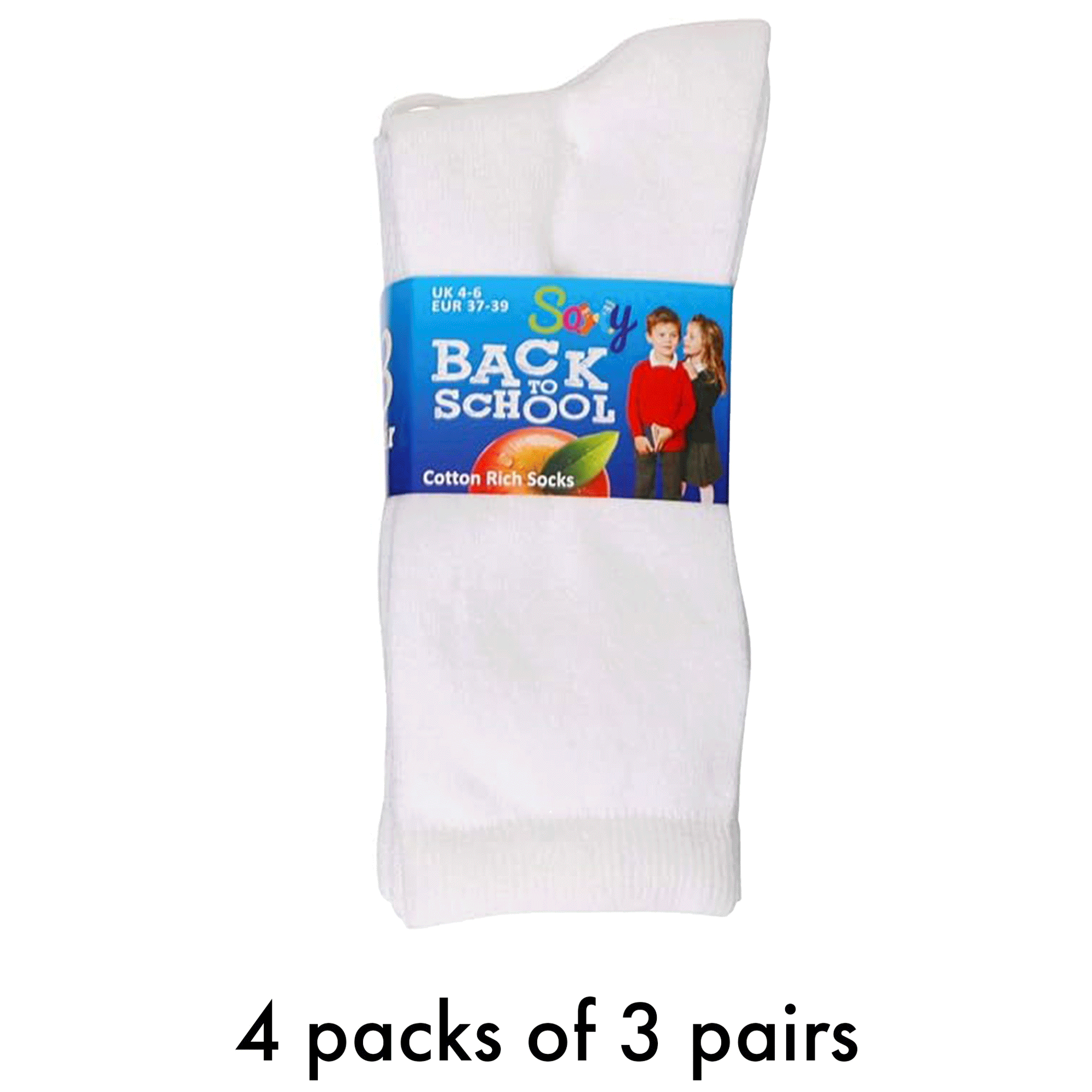 Boys and Girls Ankle Cotton Rich Plain School Socks - White (12 Pack)