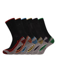 Mens Non Elastic Bamboo Mid Calf Work Socks, Anti Sweat Breathable, Suitable for Diabetics - Black Socks with Assorted Colour Trims  (6 Pack)