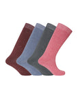 Ladies Wool Blend Long Wellington Boot Socks, Women's Welly Socks- Assorted Colours (Red, Green, Blue and Wine Red) (4 Pack)