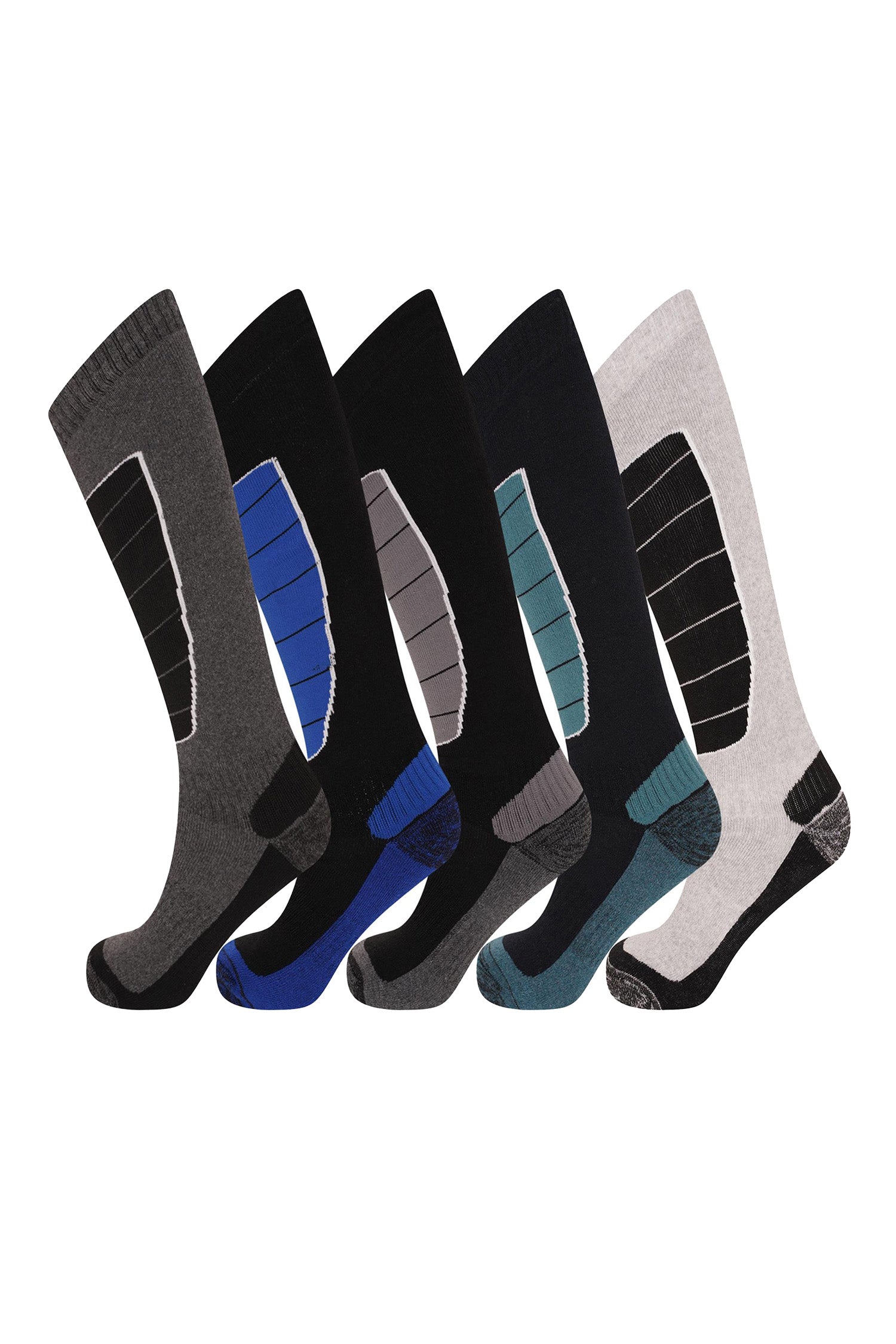 Mens High Performance Thermal Ski Socks - Multicoloured (5 Pack)