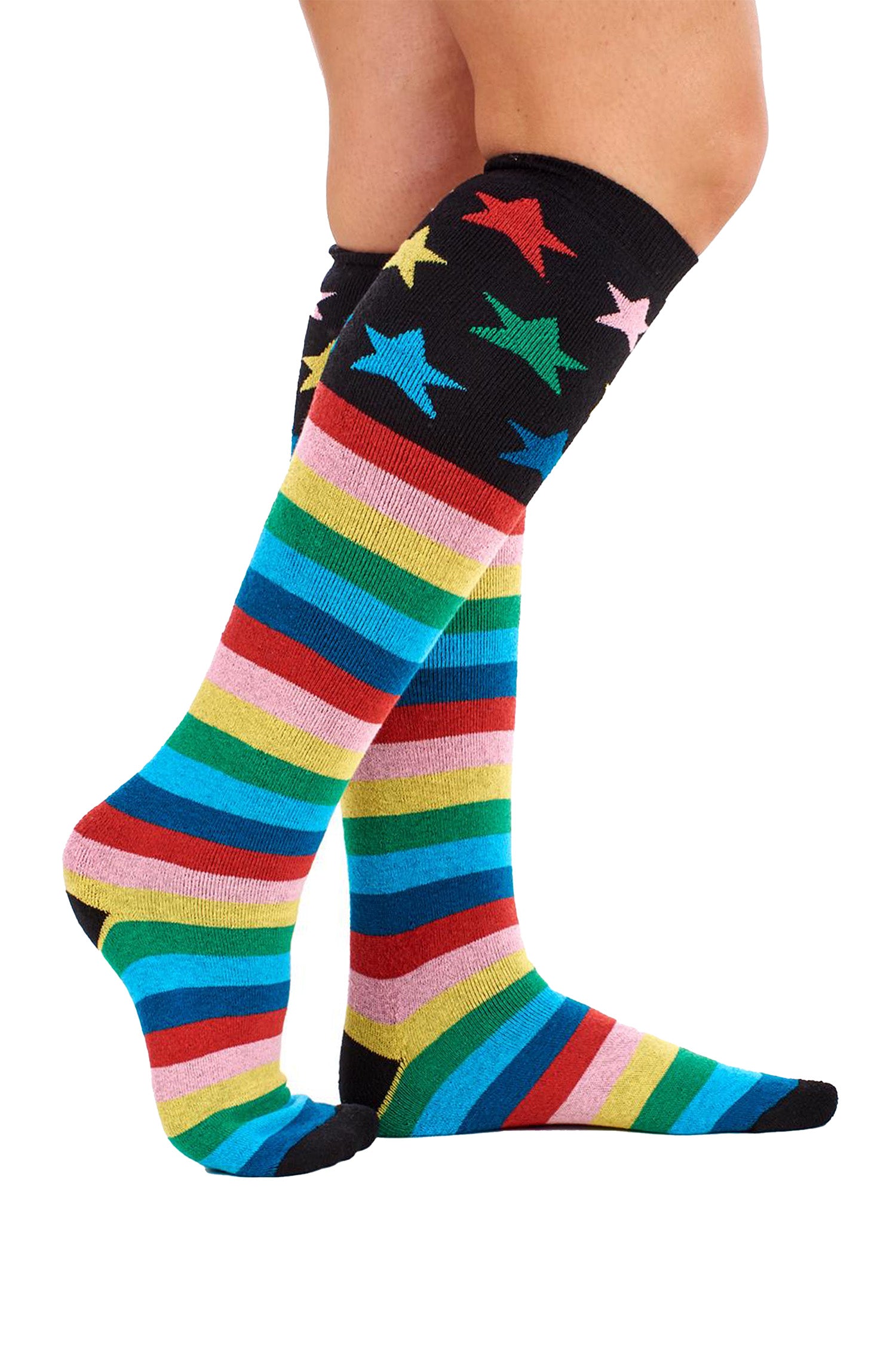 Ladies Wellington Boot Socks, Thermal - Hearts, Stars and Stripe Patterns (5 Pack)