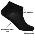 Ladies Bamboo Trainer Ankle Socks, Breathable Low Cut Ankle Trainer Sock - Black (6 Pack)