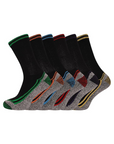 Mens Bamboo Work Socks, Breathable, Heavy Duty Cotton Socks for Steel Toe Boots - Black Socks with Assorted Colour Trims (6 Pack)