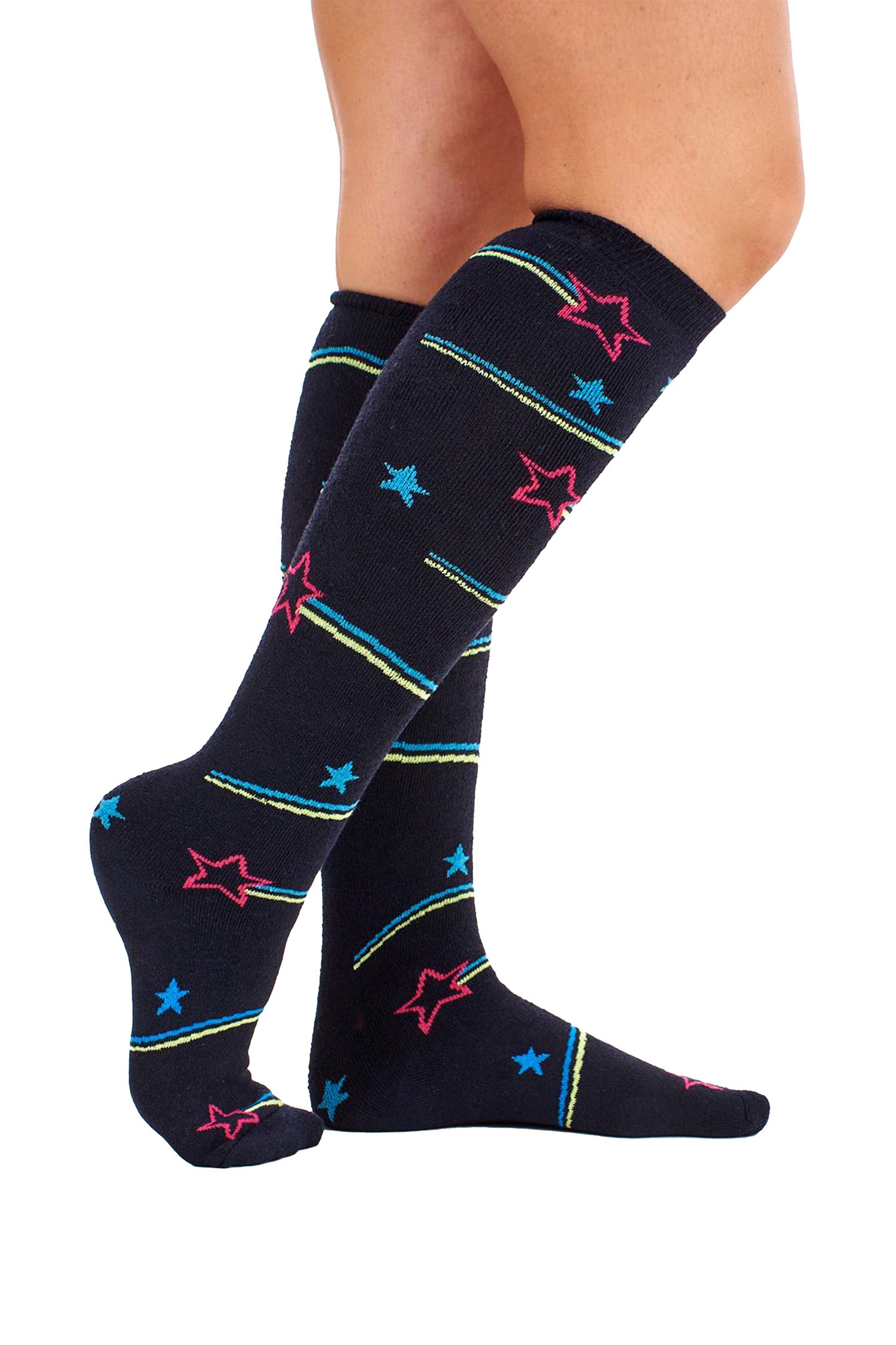 Ladies Wellington Boot Socks, Thermal - Hearts, Stars and Stripe Patterns (5 Pack)