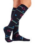 Ladies Wellington Boot Socks, Thermal - Hearts, Stars and Stripe Patterns (5 Pack)