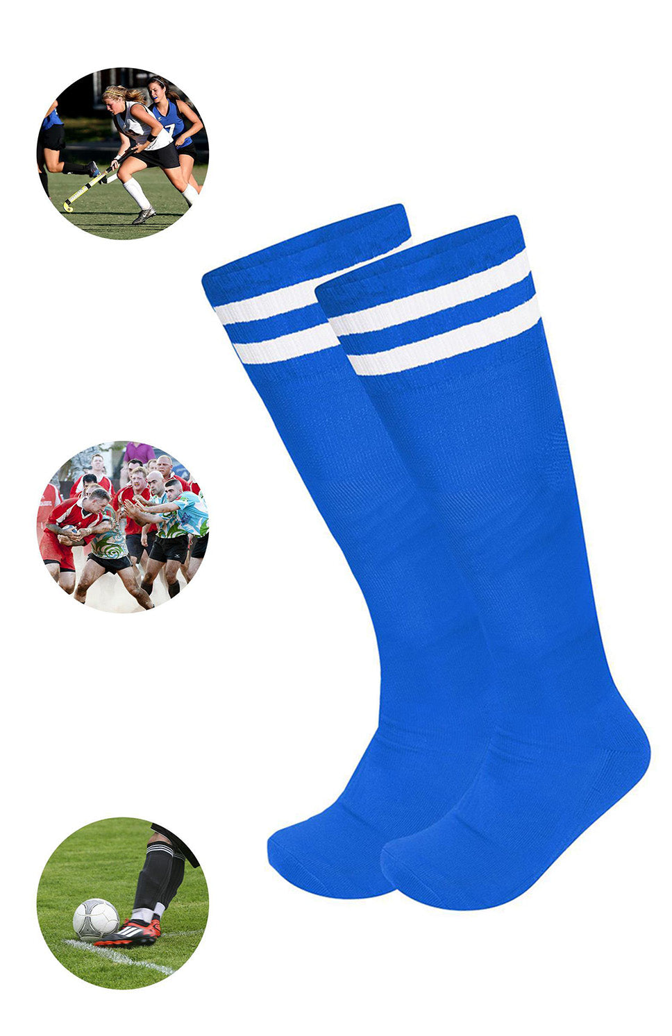 Mens 3 Pack Knee High Striped Sports Football/Rugby/Soccer/Hockey Tube Socks