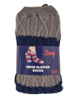 Mens Slipper Socks, Sherpa Lined with Anti Slip Grippers - Navy/Grey (1 Pack)