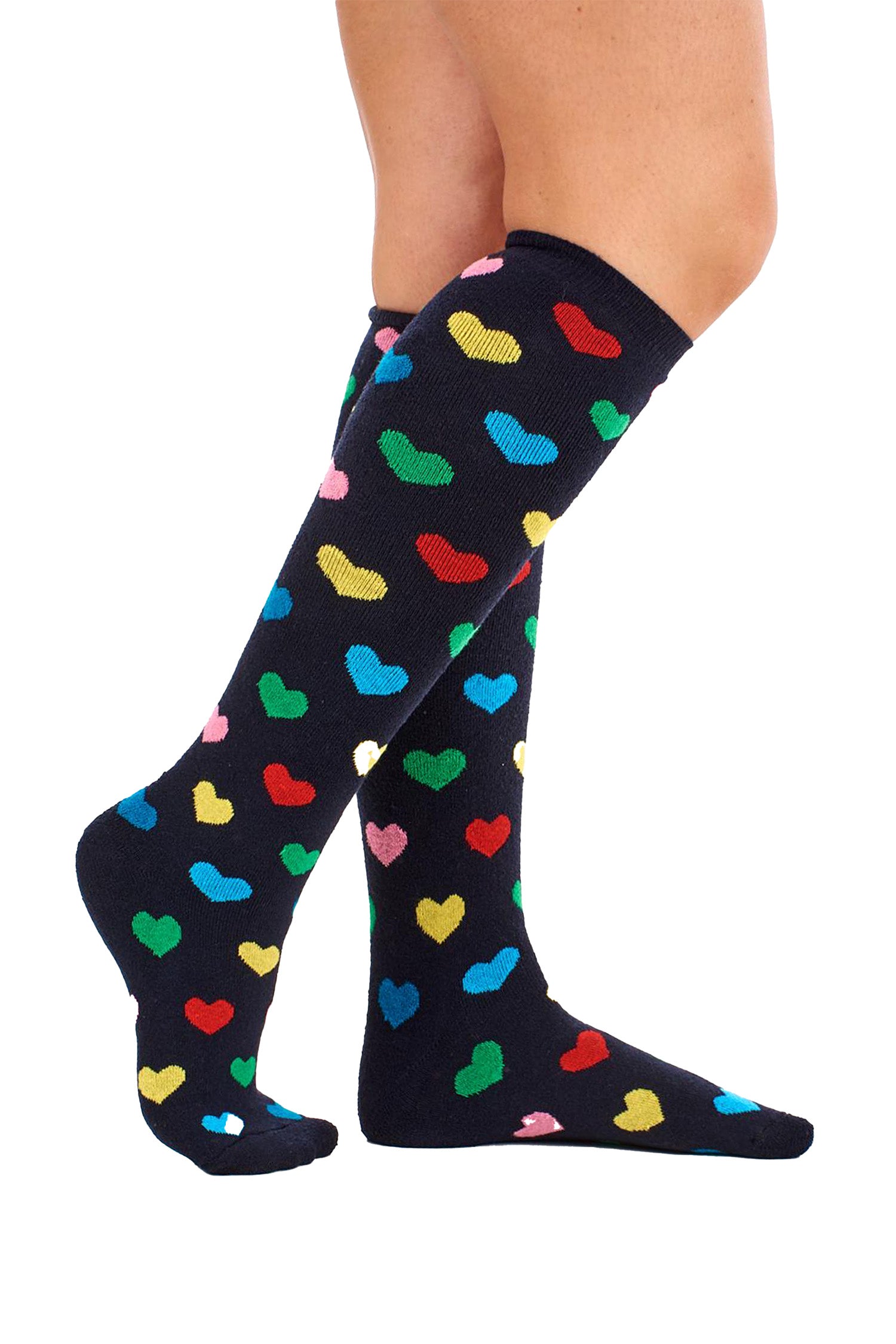 Ladies Wellington Boot Socks, Thermal - Hearts, Stars and Stripe Patterns (5 Pack)