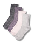 Ladies Wool Blend Long Wellington Boot Socks, Women's Welly Socks- Assorted Colours (Cream, Purple, Dark Grey and Light Grey) (4 Pack)