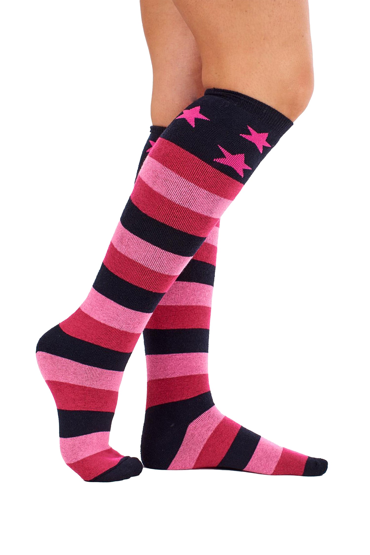 Ladies Wellington Boot Socks, Thermal - Hearts, Stars and Stripe Patterns (5 Pack)