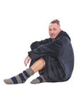 Mens Slipper Socks, Sherpa Lined with Anti Slip Grippers - Navy/Grey (1 Pack)