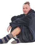 Mens Slipper Socks, Sherpa Lined with Anti Slip Grippers - Navy/Grey (1 Pack)