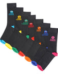 Boys and Girls Mood of the Week Novelty Socks - Black with Assorted Heel and Toes (7 Pack)