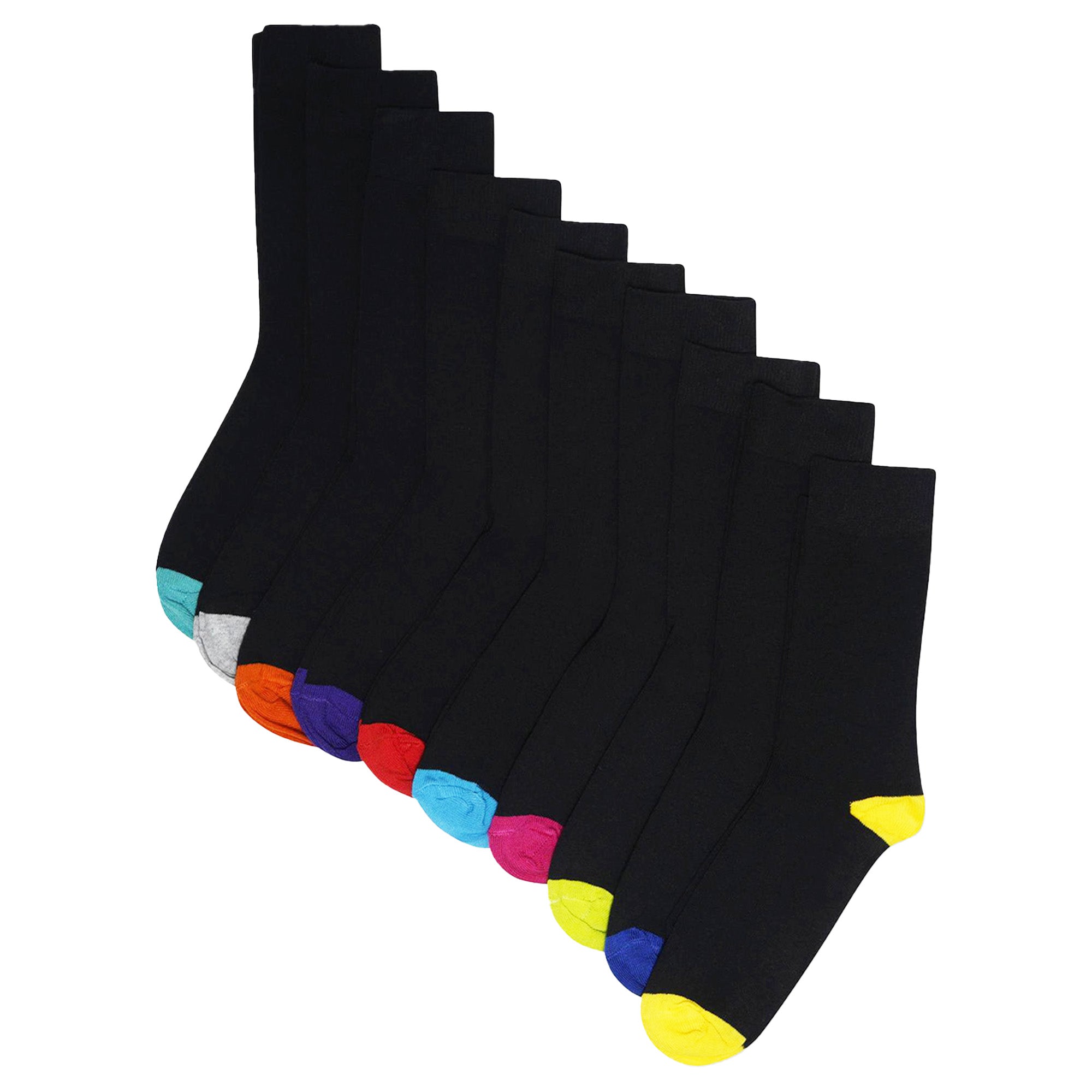 Boys and Girls Bamboo Socks, Anti Bacterial and Breathable - Black Socks with Colour Heel and Toe (12 Pack)