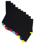 Boys and Girls Bamboo Socks, Anti Bacterial and Breathable - Black Socks with Colour Heel and Toe (12 Pack)