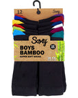 Boys and Girls Bamboo Socks, Anti Bacterial and Breathable - Black Socks with Colour Heel and Toe (12 Pack)