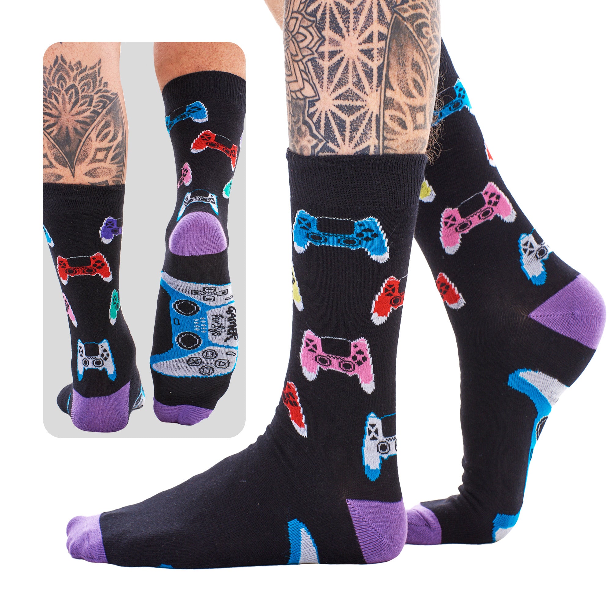 Boys and Girls Gamer For Life Socks - Assorted Gaming Controller Designs (6 Pack)