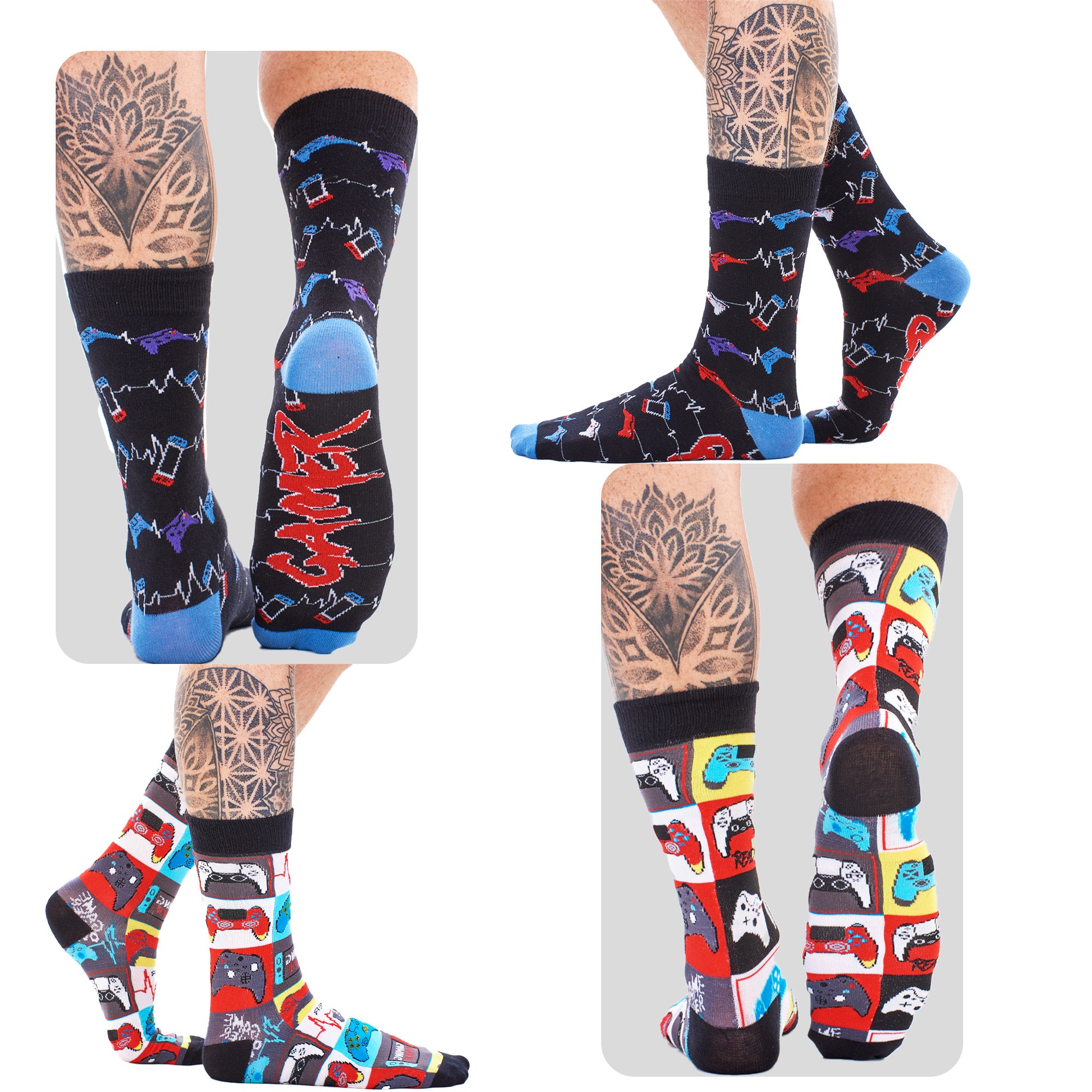 Boys and Girls Gamer For Life Socks - Assorted Gaming Controller Designs (6 Pack)