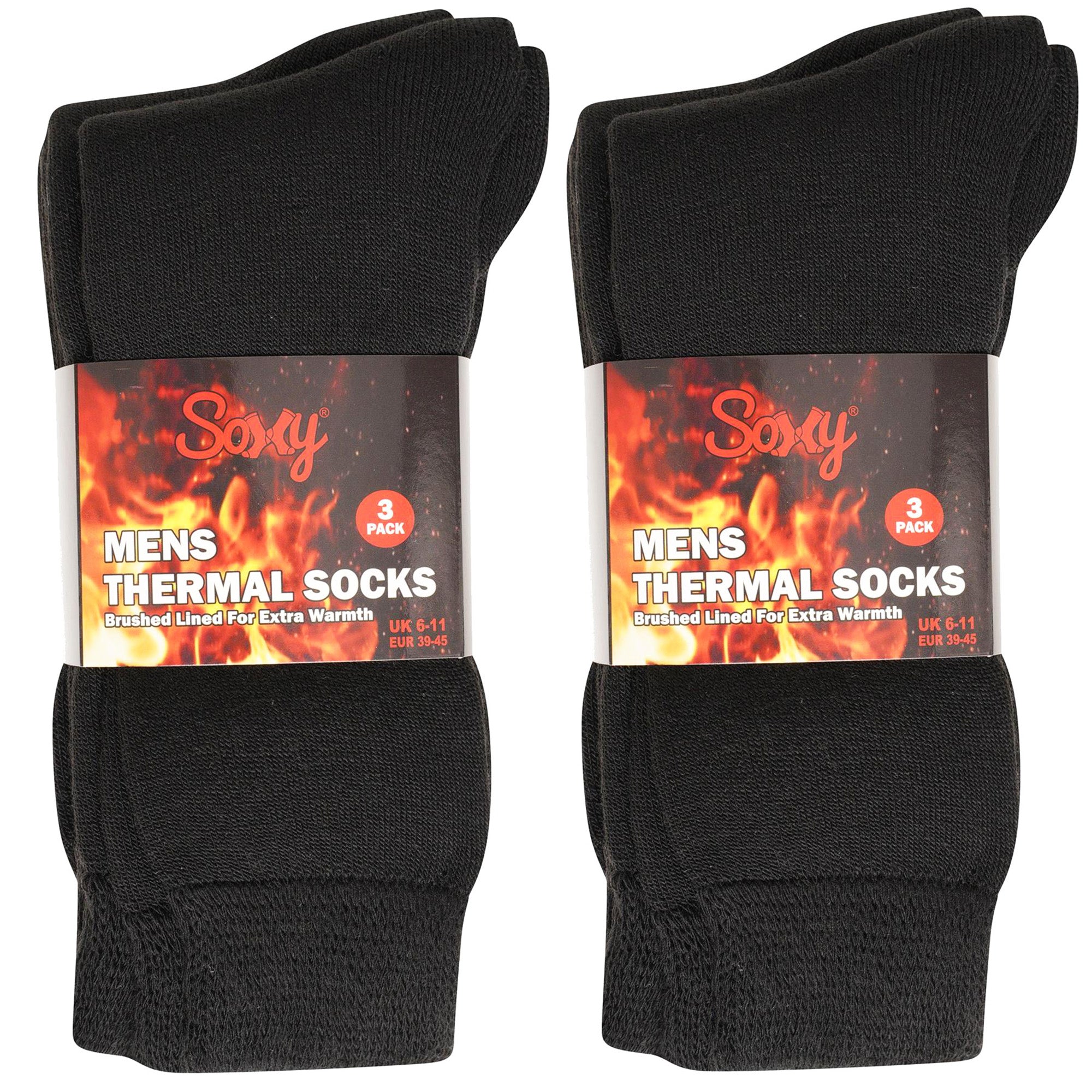 Kids Thick Brushed Thermal Socks - Black (6 Pack)