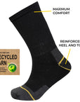 Mens Heavy Duty Extra Long Work Socks, Safety/Steel Toe Boot Socks - Black