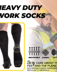 Mens Heavy Duty Extra Long Work Socks, Safety/Steel Toe Boot Socks - Black