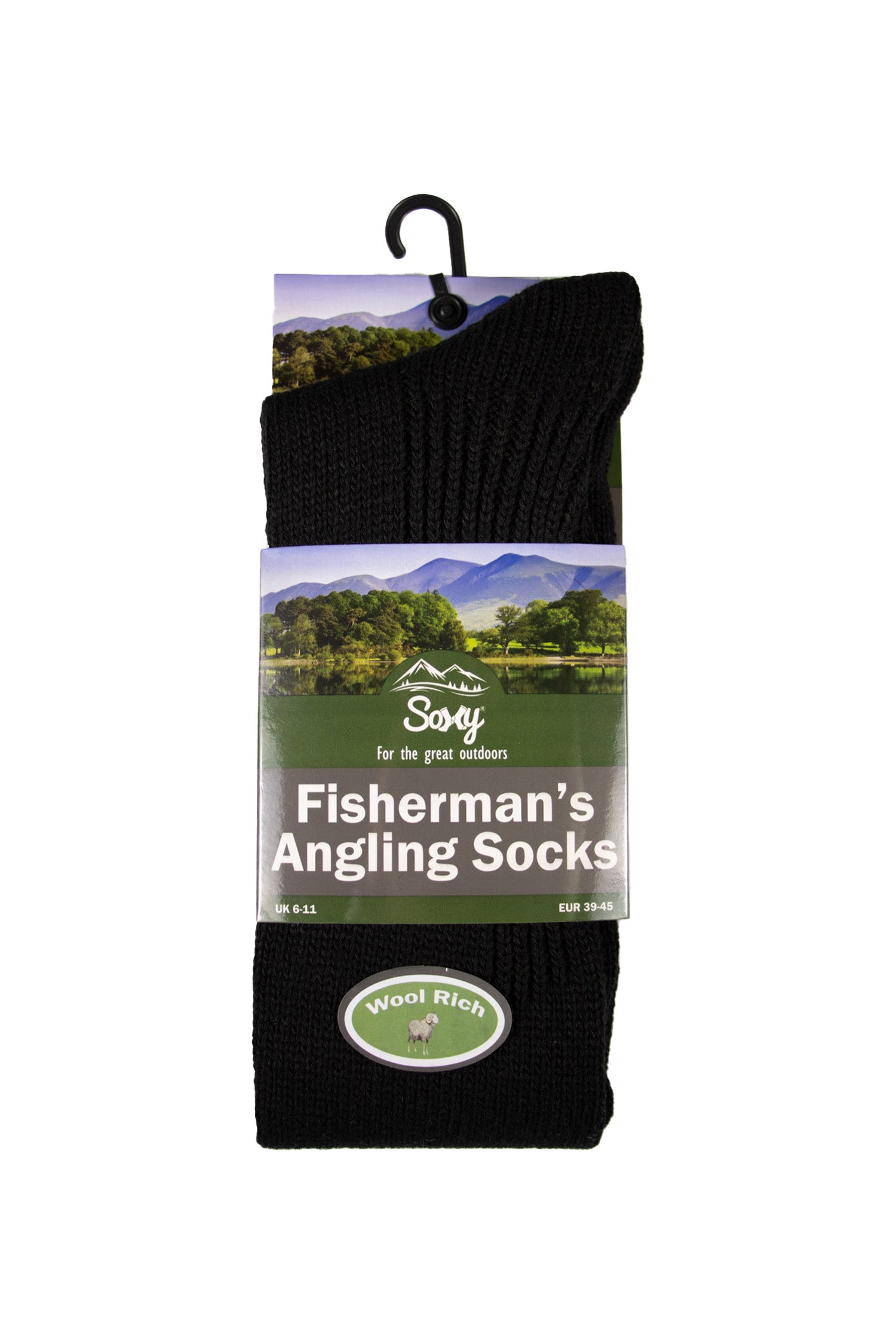 Mens Fisherman Angling Boot Country Fishing Socks - Black (4 Pack)