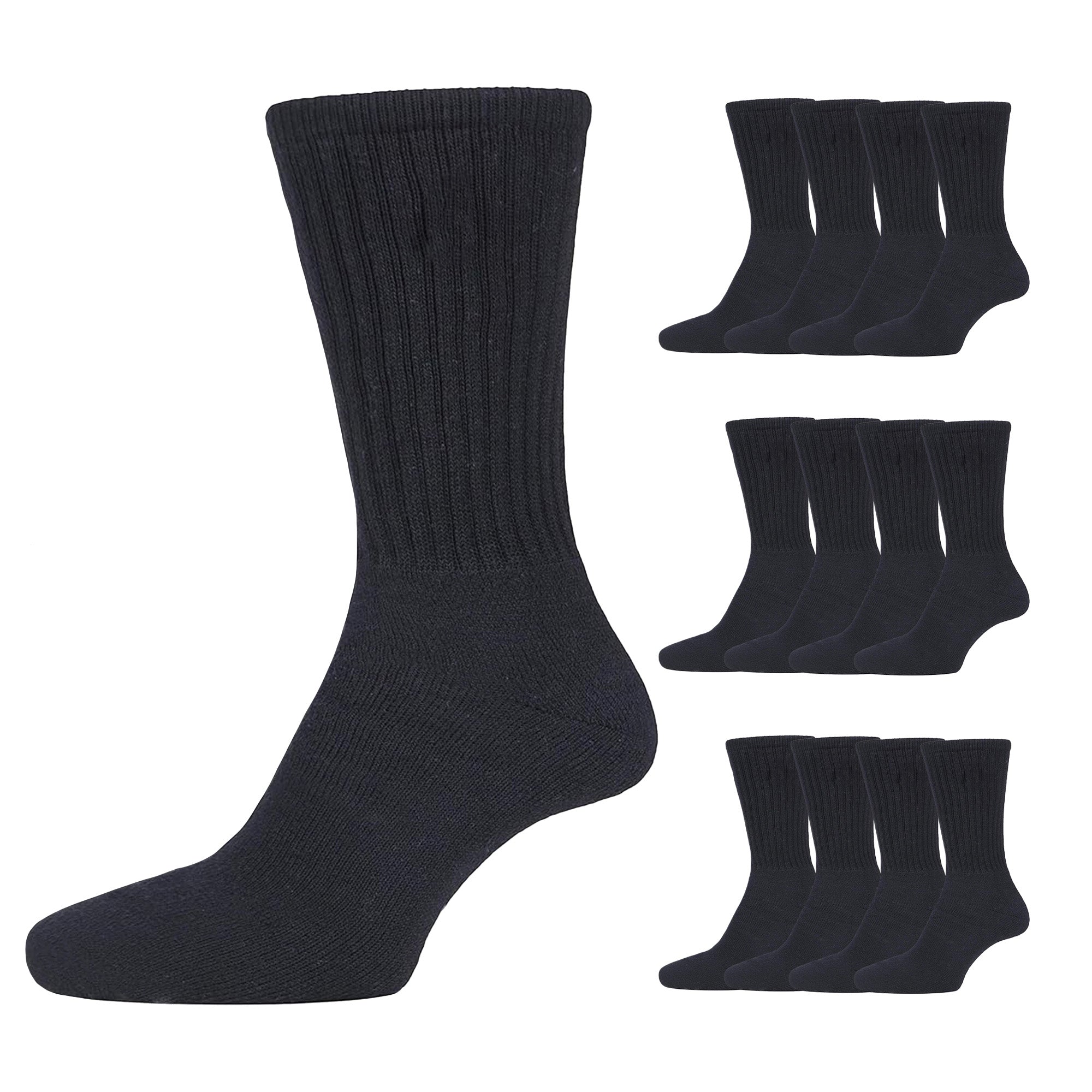 Mens Cotton Rich Sport and Work Socks Work Socks - Black, White and Mix (12 Pack)