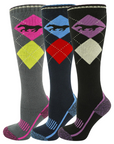 Ladies Equestrian Socks - Performance Riding Socks Horse Argyle Design - Walking, Country, Riding Boot Socks (3 Pack)