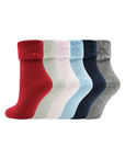 Ladies Super Soft Bed Socks, Fleece Lined Brushed Thermal -Black, Dark and Pastel Assorted Colours (6 Pack)