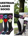 Ladies Equestrian Socks - Performance Riding Socks Horse Argyle Design - Walking, Country, Riding Boot Socks (3 Pack)