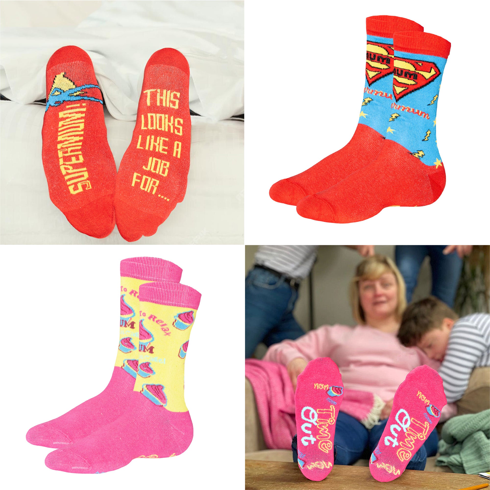 Best Mum Socks - 6 Pack - Fun Designs - Combed Cotton Rich