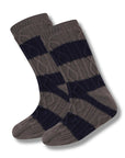 Mens Slipper Socks, Sherpa Lined with Anti Slip Grippers - Navy/Grey (1 Pack)